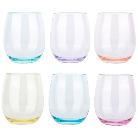 KX-Ware Classic Unbreakable 18 Ounce Acrylic Stemless Wine Glasses, Set of 6 Multicolor
