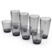 KX-Ware Hammered 15 Ounce and 26 Ounce Plastic Tumbler Acrylic Drinking Glasses, Set of 8 Grey
