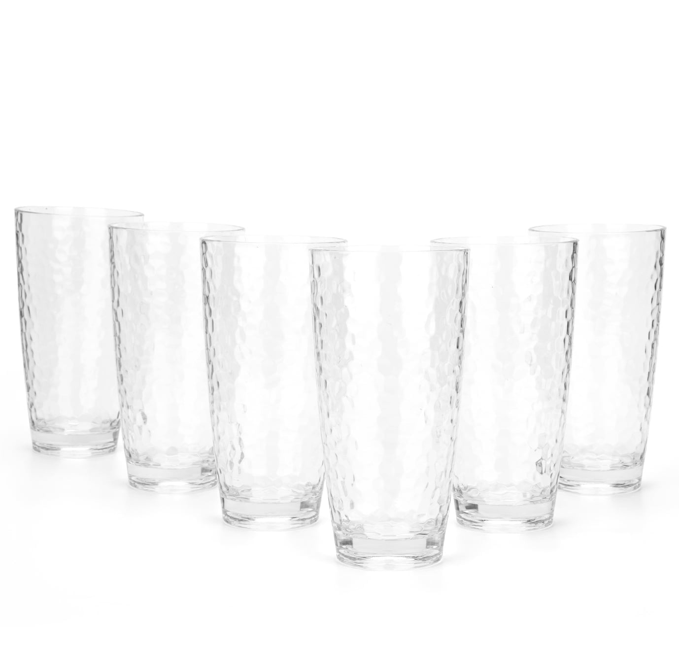 KX-Ware Hammered 26 Fl Oz Reusable Plastic Cups Acrylic Drinking Glasses, Set of 6 Clear