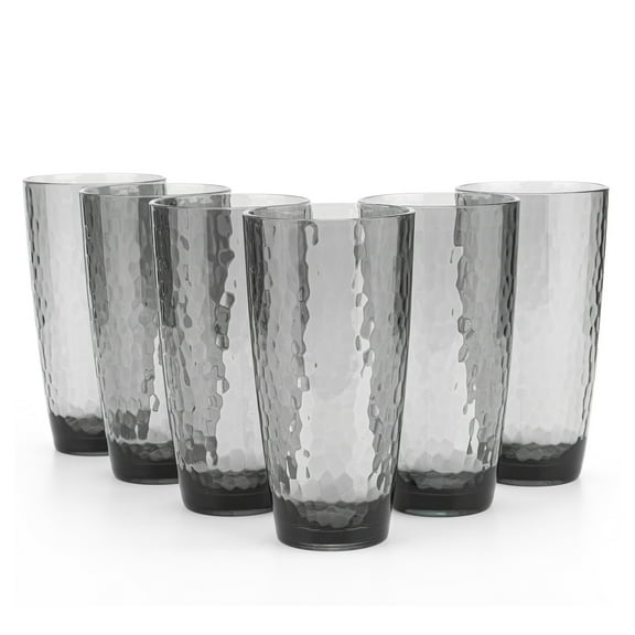 KX-Ware Hammered 26 Ounce Plastic Tumbler Acrylic Drinking Glasses, Set of 6 Grey Color