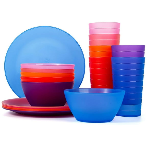 KX-Ware Plastic Dinnerware set, Unbreakbale and Reusable Plastic Plate, Bowl and Tumbler, set of 18 Multicolor