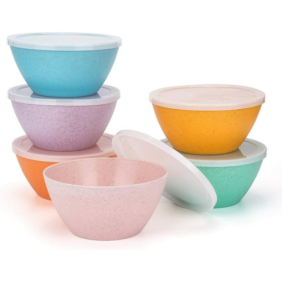 KX-Ware Unbreakable 28-ounce Wheat Straw Fiber Bowls with Lids, set of 6 Multicolor