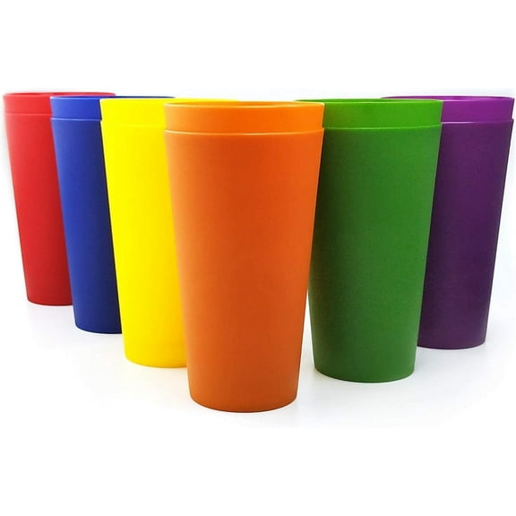 KX-Ware Unbreakable and Reusable 32 Ounce Plastic Restaurant-Style Beverage Drinking Tumblers , Set of 12 Multicolor