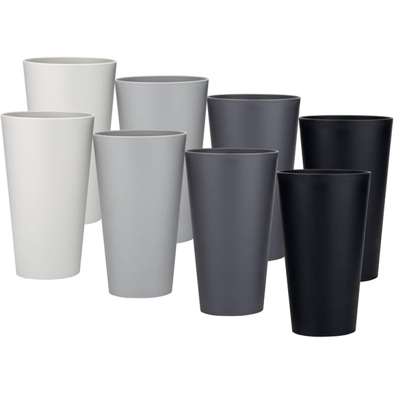 KX-Ware Unbreakable and Reusable 32 Ounce Plastic Restaurant-Style Beverage Drinking Tumblers , Set of 8 Grey Stone