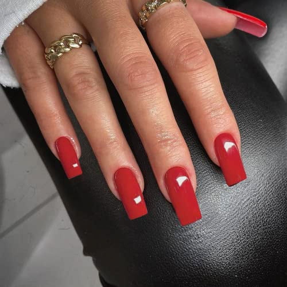 KXAMELIE Red Press on Nails Medium Coffin Nails Press on Square Nails ...