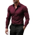 thumbnail image 1 of KXDMNE Mens Long Sleeve Button Down Shirt - Slim Fit Polyester Lapel Business Dress Shirt Casual Formal Workwear for All Year, Wine, 3XL, 1 of 4