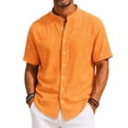 thumbnail image 1 of KXDMNE Mens Stand Collar Polo Shirt - Short Sleeve Button Fast Drying Polyester Slim Regular Solid Color Lightweight Casual Shirt, Saffron, L, 1 of 6
