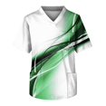 thumbnail image 1 of KXDMNE Mens Striped Print Scrub Tops - V Neck Short Sleeve Polyester Breathable Chest Pocket Relaxed Professional Workwear, Green, 2XL, 1 of 3