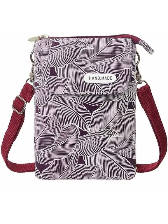 Leaf Pattern Canvas Cell Phone Purse Wallet Lightweight Small Crossbody Purse Bags for Women