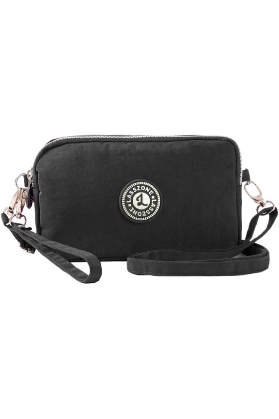 Cell Phone Purse 3 Layers Zipper Handbag Nylon Crossbody Shoulder Bags Phone Pouch Case Wrist Bag (Black)