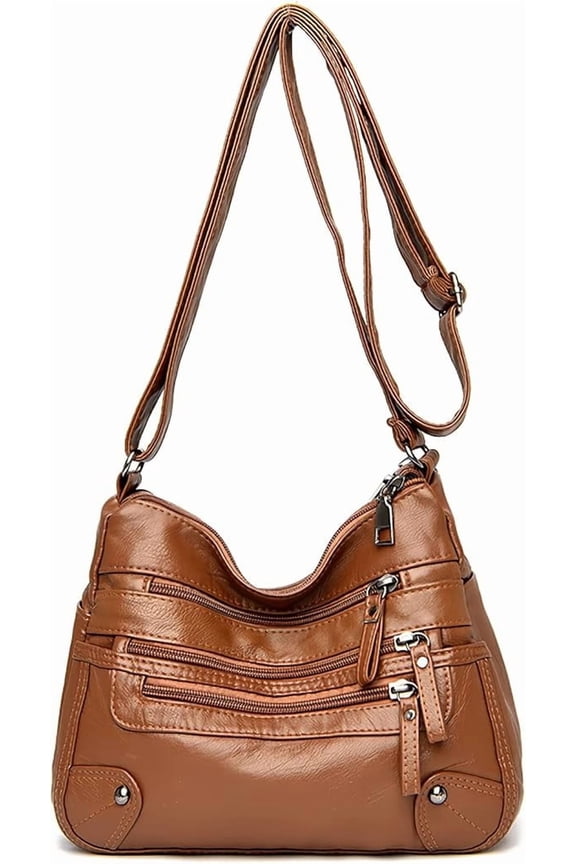 Crossboby Bag for Women - Soft PU Leather Multi-Pocket Shoulder Bag Handbag with Adjustable Strap