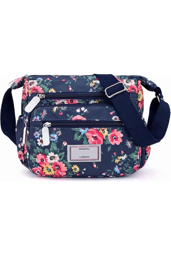 Crossboby Bag for Women - Waterproof Nylon Multi-Pocket Purse Floral Shoulder Bag Zipper Handbag Messenger Bag