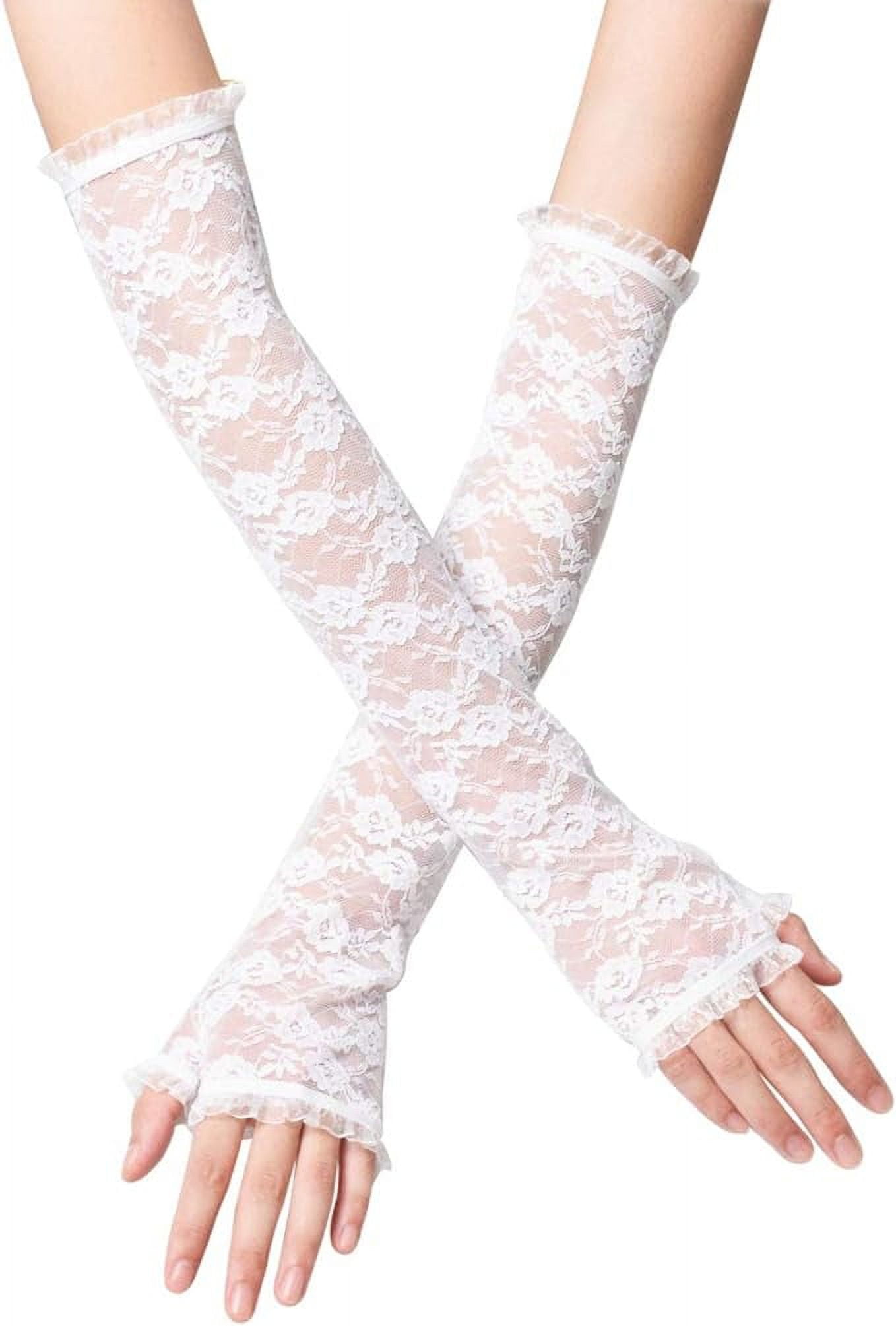 KXF Half Fingerless Floral Lace Gloves Ladies Fancy Long Elbow Opera