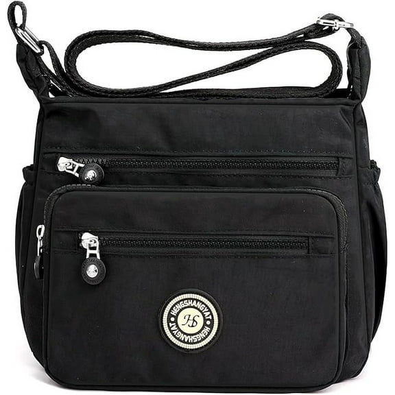 KXF Nylon Crossboby Bag for Women - Waterproof Zipper Multi-pocket Travel Shoulder Bag Purse Wallet (Black)