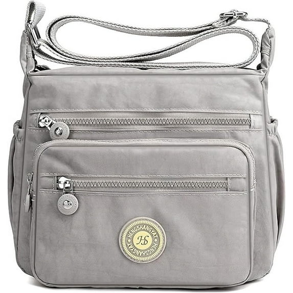 KXF Nylon Crossboby Bag for Women - Waterproof Zipper Multi-pocket Travel Shoulder Bag Purse Wallet (Gray)