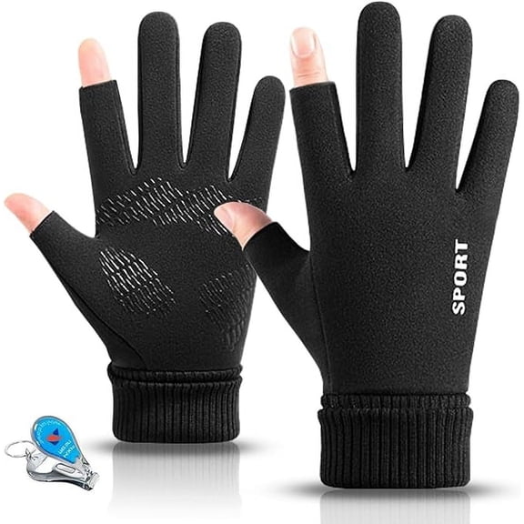 KXF Winter Warm Fingerless Gloves For Men Women Windproof Thermal Gloves with Thick Velvet Liner Lengthen Knit Cuff Fingerless Touchscreen Gloves Handwarmers Mittens For Gaming Cycling Running Hiking