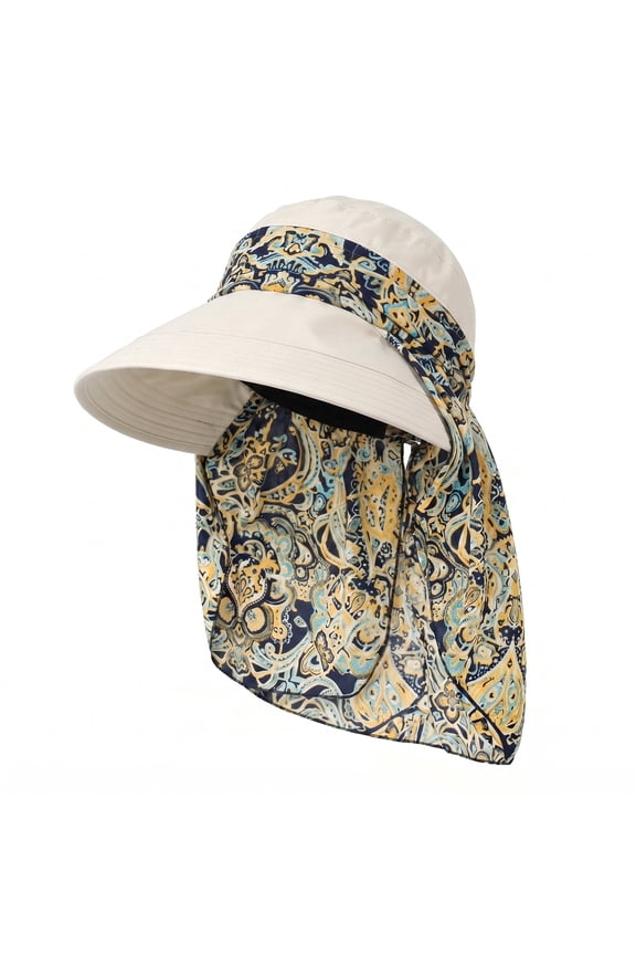 Women Large Brim 2 in 1 Foldable Sun Visor Hat with Neck Flap, UPF UV Quick Dry Breathable 360 Protection Hat for Outdoor Sports
