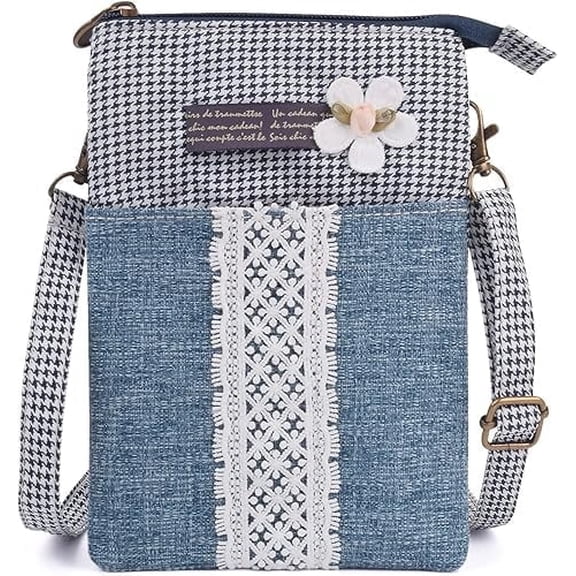 KXF Leaf Pattern Canvas Cell Phone Purse Wallet Lightweight Small Crossbody Purse Bags for Women