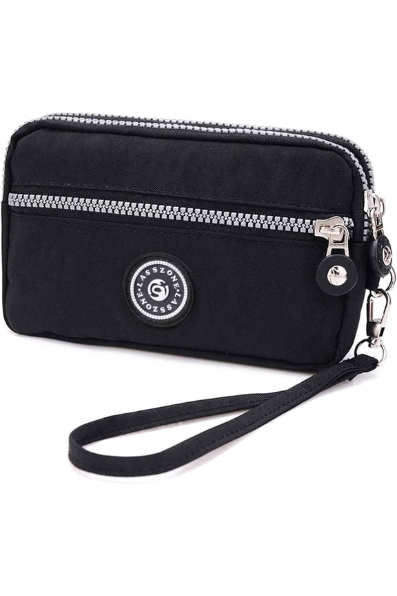 Women's Nylon Smartphone Wristlets Bag Three Zipper Long Clutch Wallets Purses for Cellphone/Card/Cash/Coin/Bills