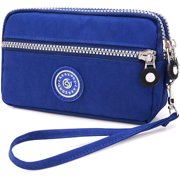 KXF Womens Nylon Smartphone Wristlets Bag Three Zipper Long Clutch Wallets Purses for Cellphone/Card/Cash/Coin/Bills