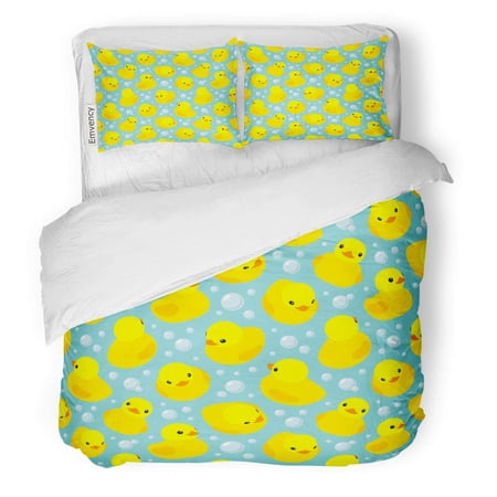 KXMDXA 3 Piece Bedding Set Baby Yellow Rubber Ducks The is Fully Pattern Bath Bathtime Cartoon Child Twin Size Duvet Cover with 2 Pillowcase for Home Bedding Room Decoration