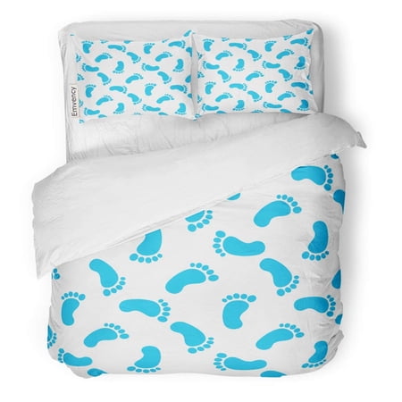 KXMDXA 3 Piece Bedding Set Bare with Baby Boy Blue Footprints Raster Barefoot Collection Foot Footmark Twin Size Duvet Cover with 2 Pillowcase for Home Bedding Room Decoration