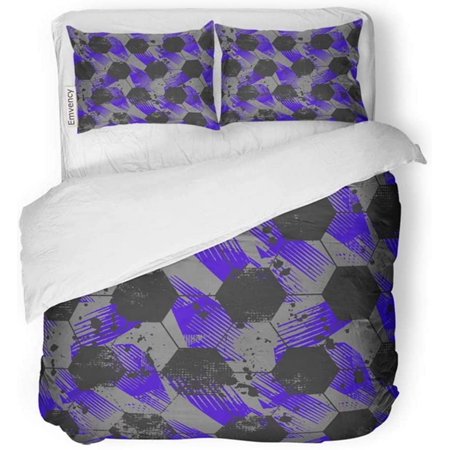 KXMDXA 3 Piece Bedding Set Blue Abstract Football for Boys retro style Hexagon Spray Paint Ink Sport Ancient Twin Size Duvet Cover with 2 Pillowcase for Home Bedding Room Decoration