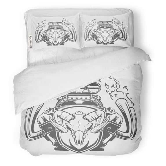 KXMDXA 3 Piece Bedding Set Car Motor Emblem Exhaust Muscle Skull Custom Twin Size Duvet Cover with 2 Pillowcase for Home Bedding Room Decoration