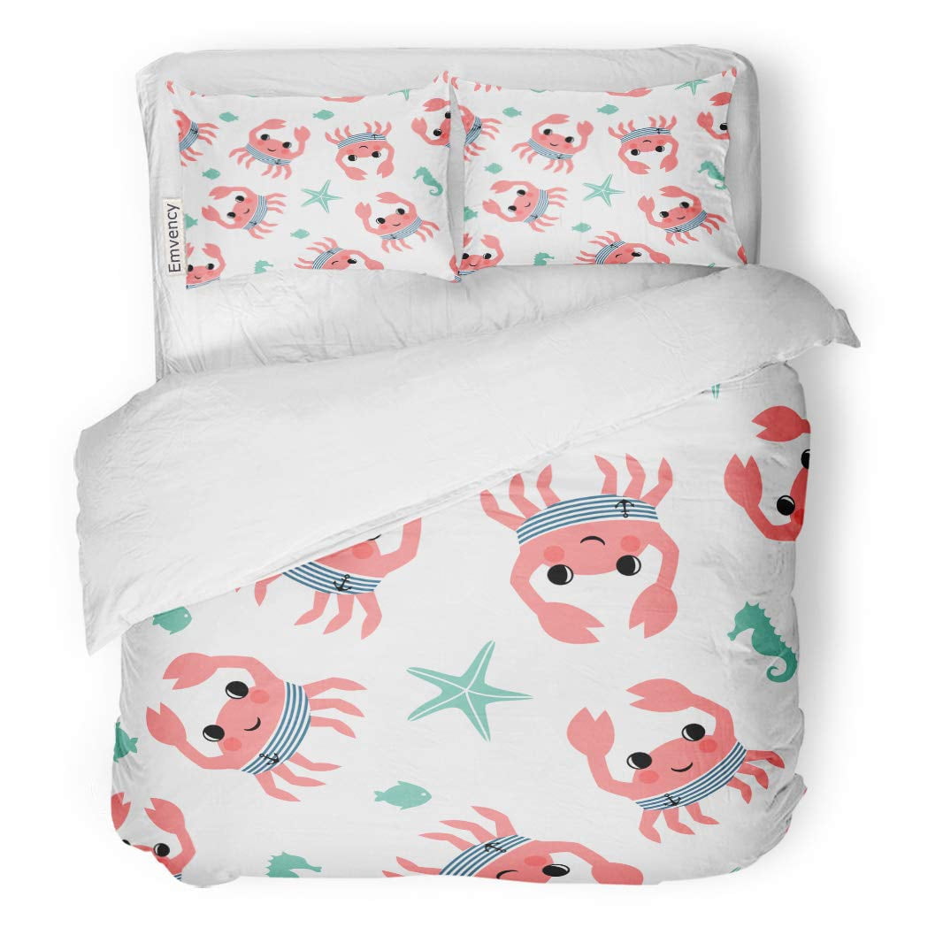 Crab Cartoon Pattern Print Duvet Cover Bedding Set
