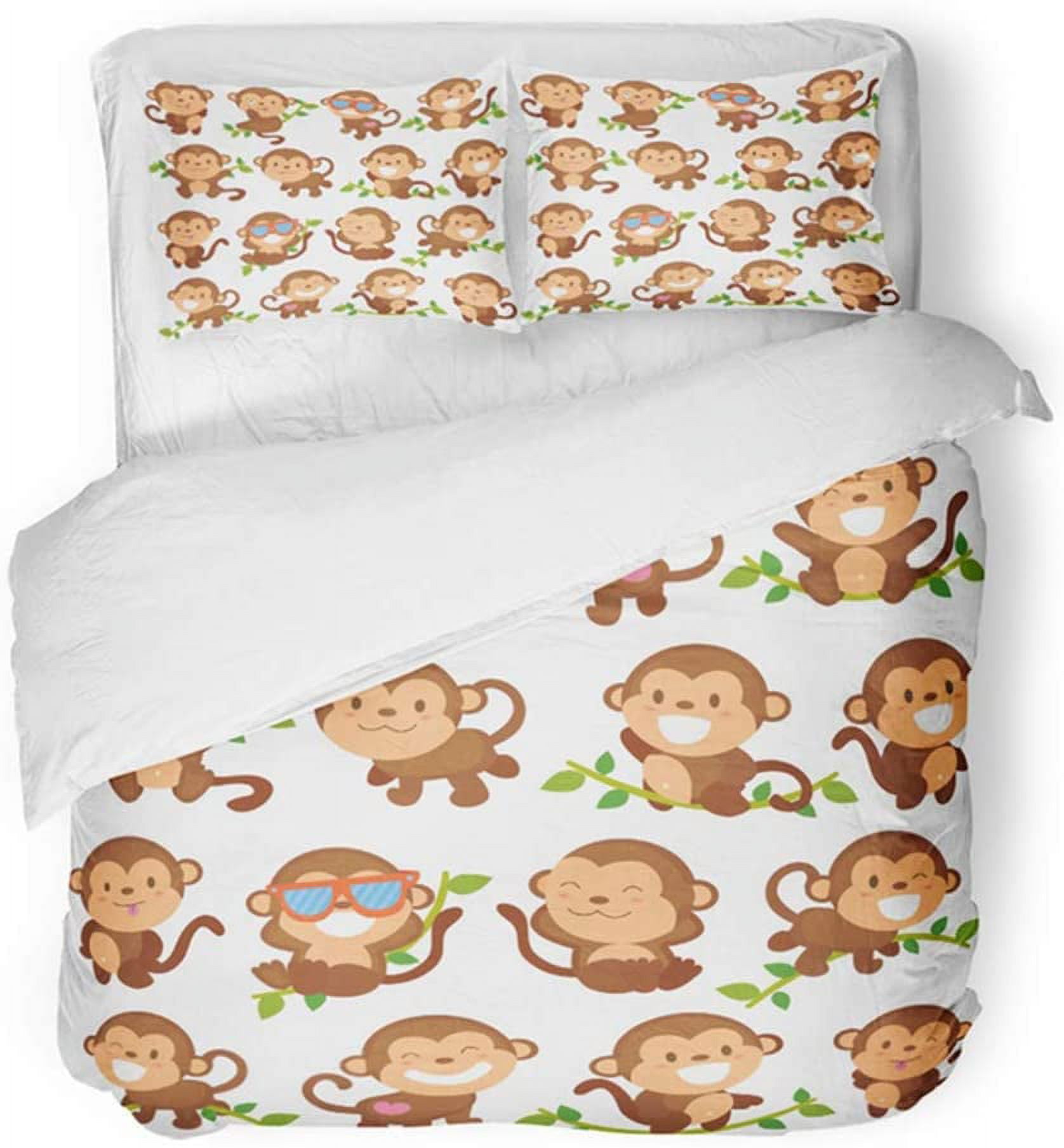 KXMDXA 3 Piece Bedding Set Cartoon Playful Monkeys Cute Baby Character