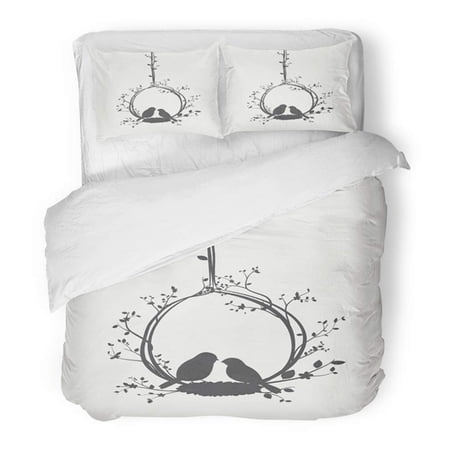 KXMDXA 3 Piece Bedding Set Colorful Couple Birds Silhouette with Tree and Birdcages Green Black Branch Twin Size Duvet Cover with 2 Pillowcase for Home Bedding Room Decoration