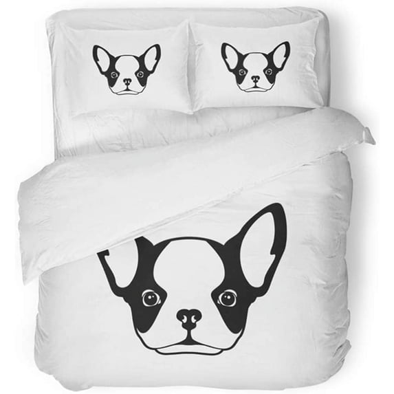 KXMDXA 3 Piece Bedding Set French Bulldog in Black White for Branding Corporate Identity Emblem Badge for Your Twin Size Duvet Cover with 2 Pillowcase for Home Bedding Room Decoration
