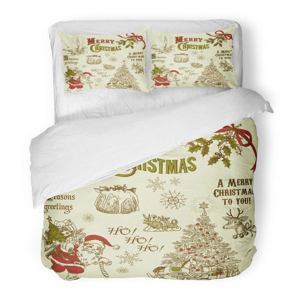 KXMDXA 3 Piece Bedding Set Holly Vintage Christmas Doodles Holiday Tree