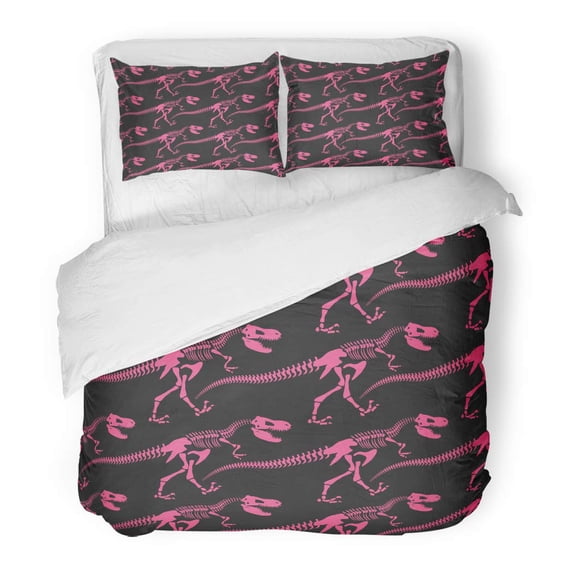 KXMDXA 3 Piece Bedding Set Jurassic Dinosaur Bones Tyrannosaurus Skeleton Pink Ancient Fossil of Archeology Twin Size Duvet Cover with 2 Pillowcase for Home Bedding Room Decoration