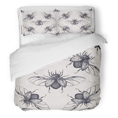 KXMDXA 3 Piece Bedding Set Pattern Beetles Wings Vintage Bug Halloween Antique Biology Black Twin Size Duvet Cover with 2 Pillowcase for Home Bedding Room Decoration