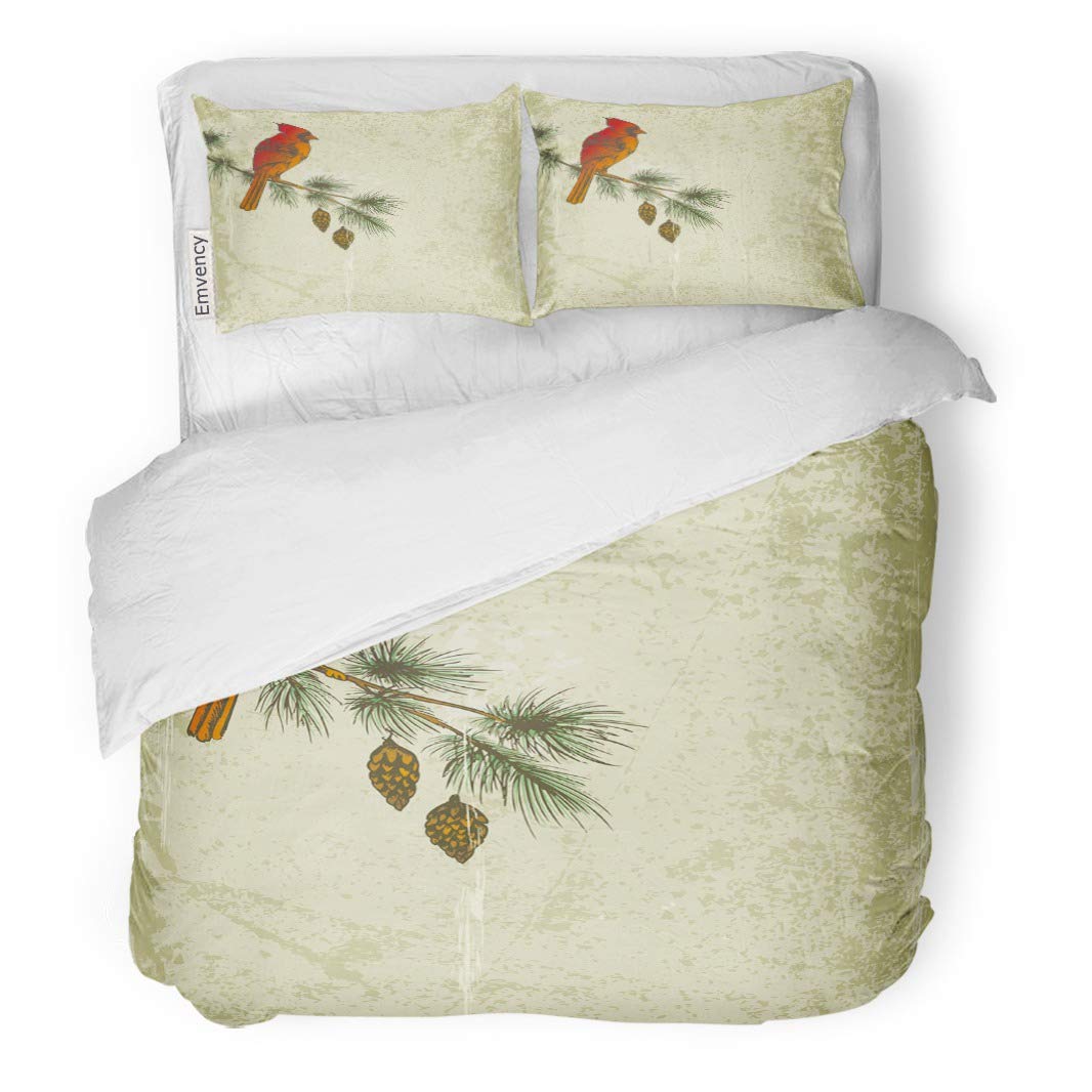 KXMDXA 3 Piece Bedding Set Red Vintage Retro Christmas Cardinal Bird