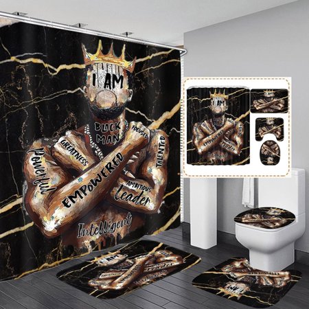 KXMDXA American 4 Piece Bathroom Set Shower Curtain Bath Rug Contour Mat and Toilet Lid Cover