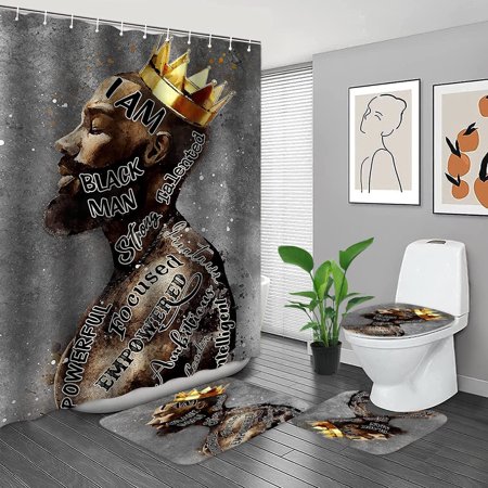 KXMDXA American 4 Piece Bathroom Set Shower Curtain Bath Rug Contour Mat and Toilet Lid Cover