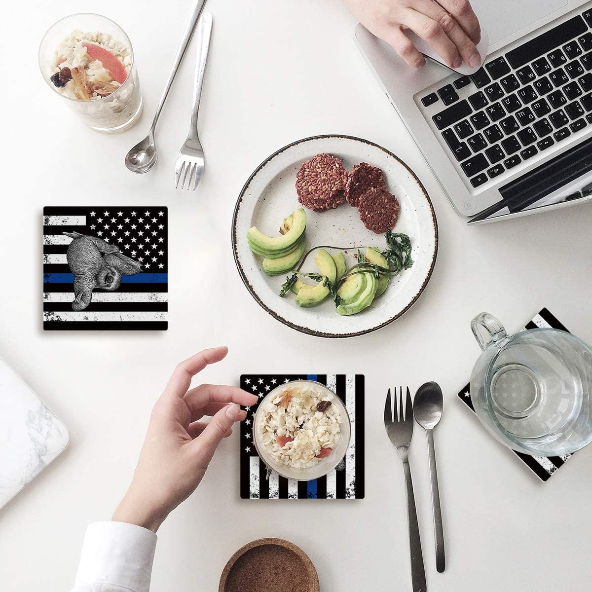 KXMDXA American Flag Sloth Set of 6 Coaster for Drinks, Absorbent ...