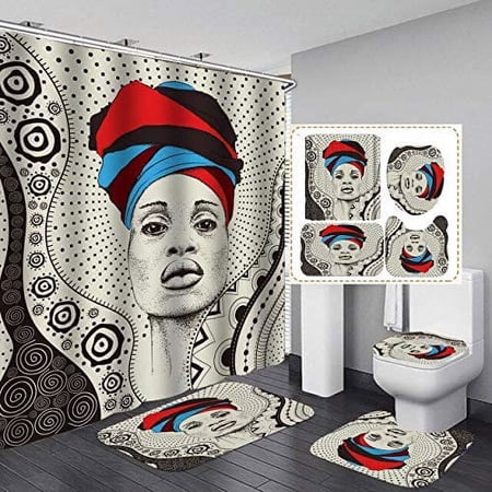 KXMDXA Ancient Egyptian Pharaoh 4 Piece Bathroom Set Shower Curtain Bath Rug Contour Mat and Toilet Lid Cover