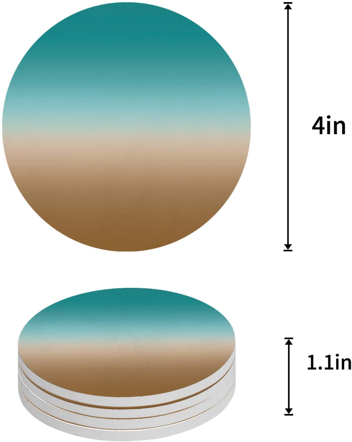KXMDXA Aqua Green and Brown Gradient Texture Set of 6 Round Coaster for ...