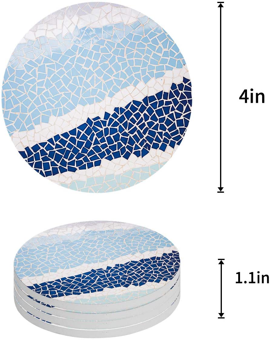 KXMDXA Blue Geometric Pattern Marble Texture Set of 6 Round Coaster for ...