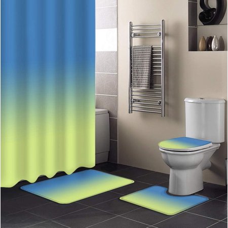 KXMDXA Blue Yellow 4 Piece Bathroom Set Shower Curtain Bath Rug Contour Mat and Toilet Lid Cover