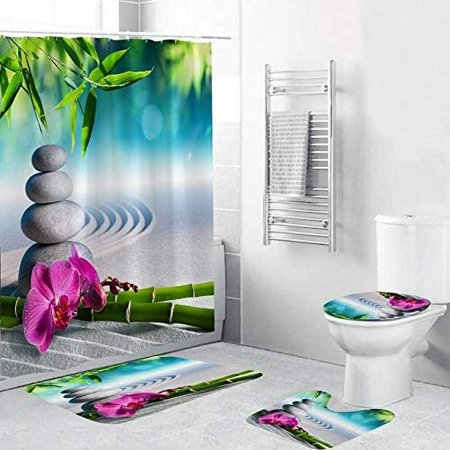 KXMDXA Butterfly 4 Piece Bathroom Set Shower Curtain Bath Rug Contour Mat and Toilet Lid Cover