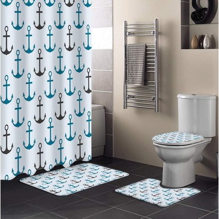 KXMDXA Cartoon 4 Piece Bathroom Set Shower Curtain Bath Rug Contour Mat and Toilet Lid Cover