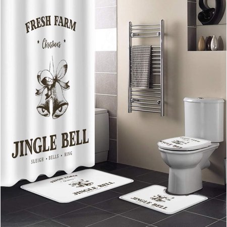 KXMDXA Christmas 4 Piece Bathroom Set Shower Curtain Bath Rug Contour Mat and Toilet Lid Cover
