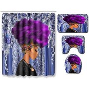 KXMDXA Christmas Cartoon Water 4 Piece Bathroom Set Shower Curtain Bath Rug Contour Mat and Toilet Lid Cover