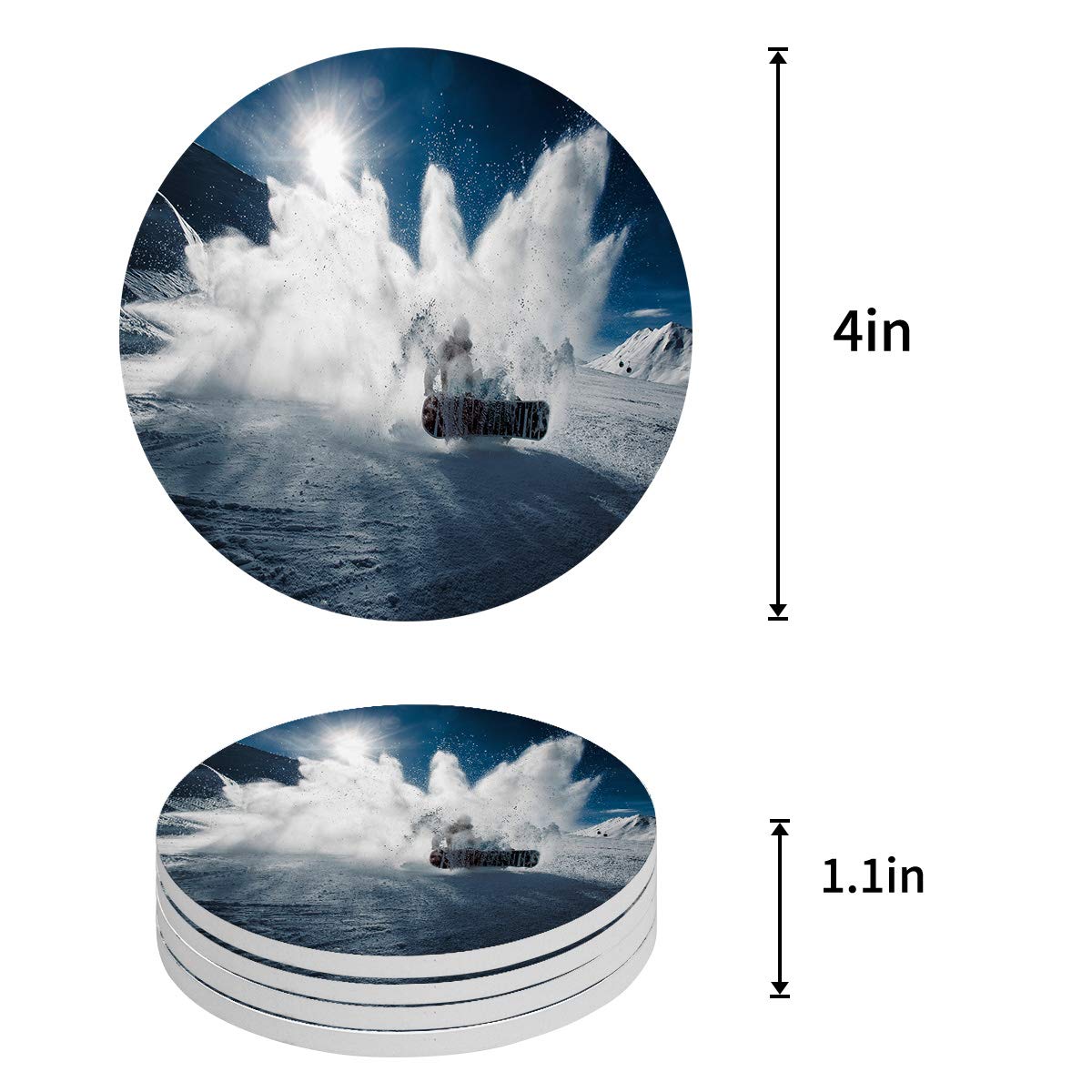 BestAlice Set Of 12 Christmas Ceramic Coasters With Holder - Snowman & Santa Designs, 4 Inch, Cork Base