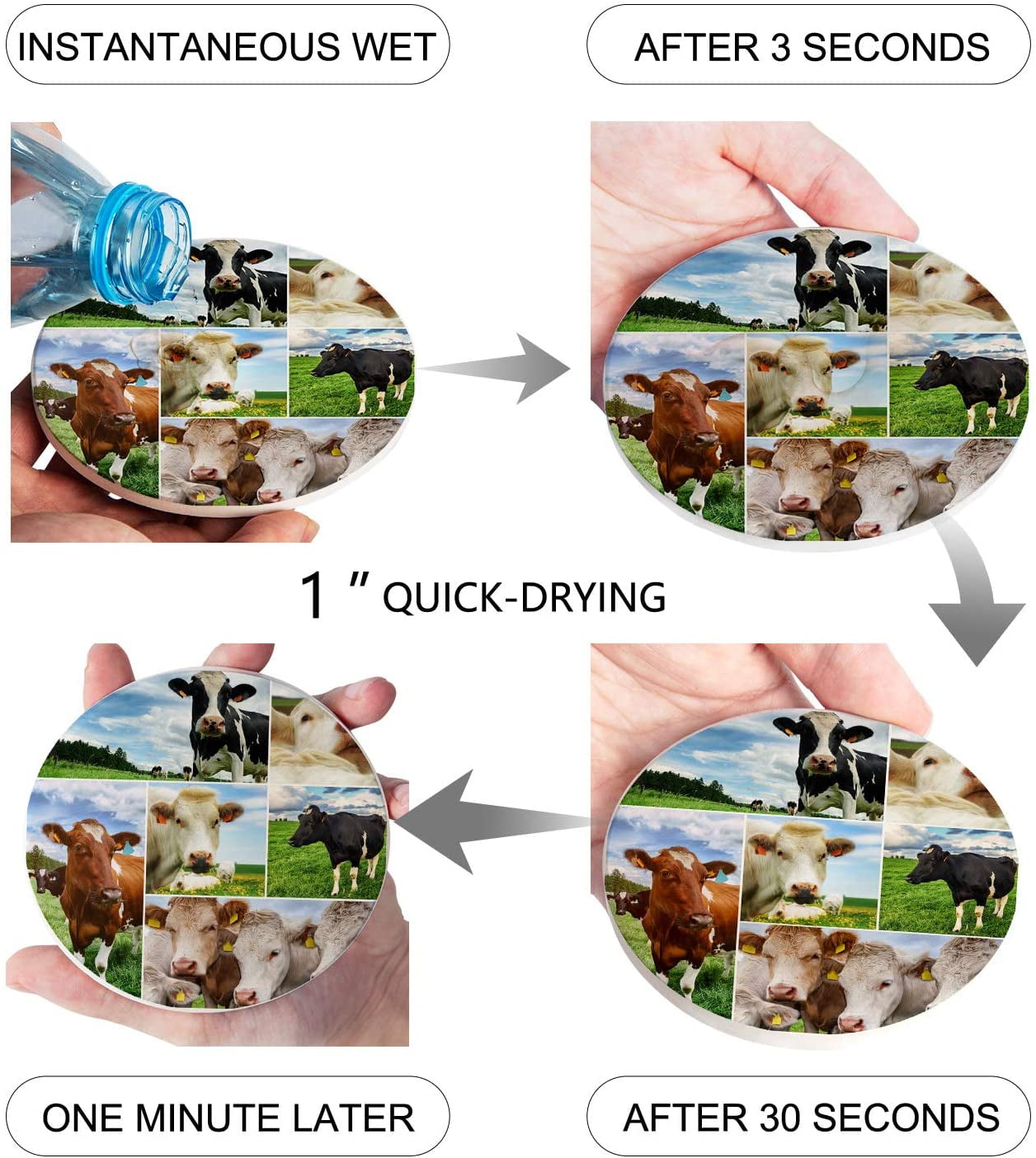 KXMDXA Cow Farm Field Set of 4 Round Coaster for Drinks, Absorbent ...