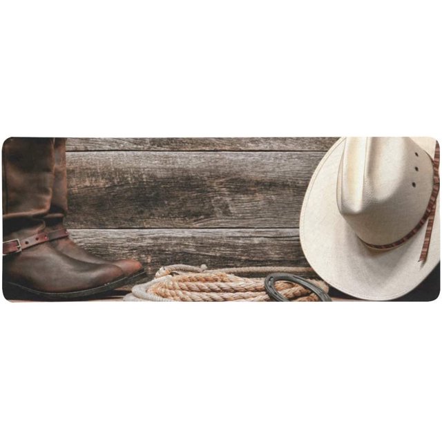 KXMDXA Cowboy Hat Western Lariat Lasso and Roper Leather Boots Extra Extended Large Gaming Mouse Pad Mat Desk Pad Keyboard Mat 31.5x12 inch